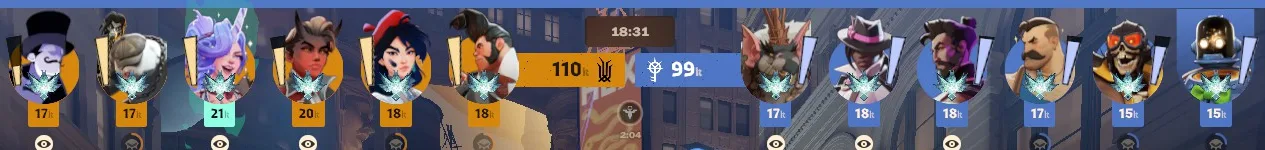 ShowRank rank badges on every hero portrait in the top bar.